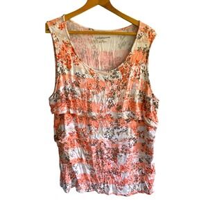Croft & Barrow Womens 1X Tiered Tank Top Peach White Gray Sleeveless Ruffle